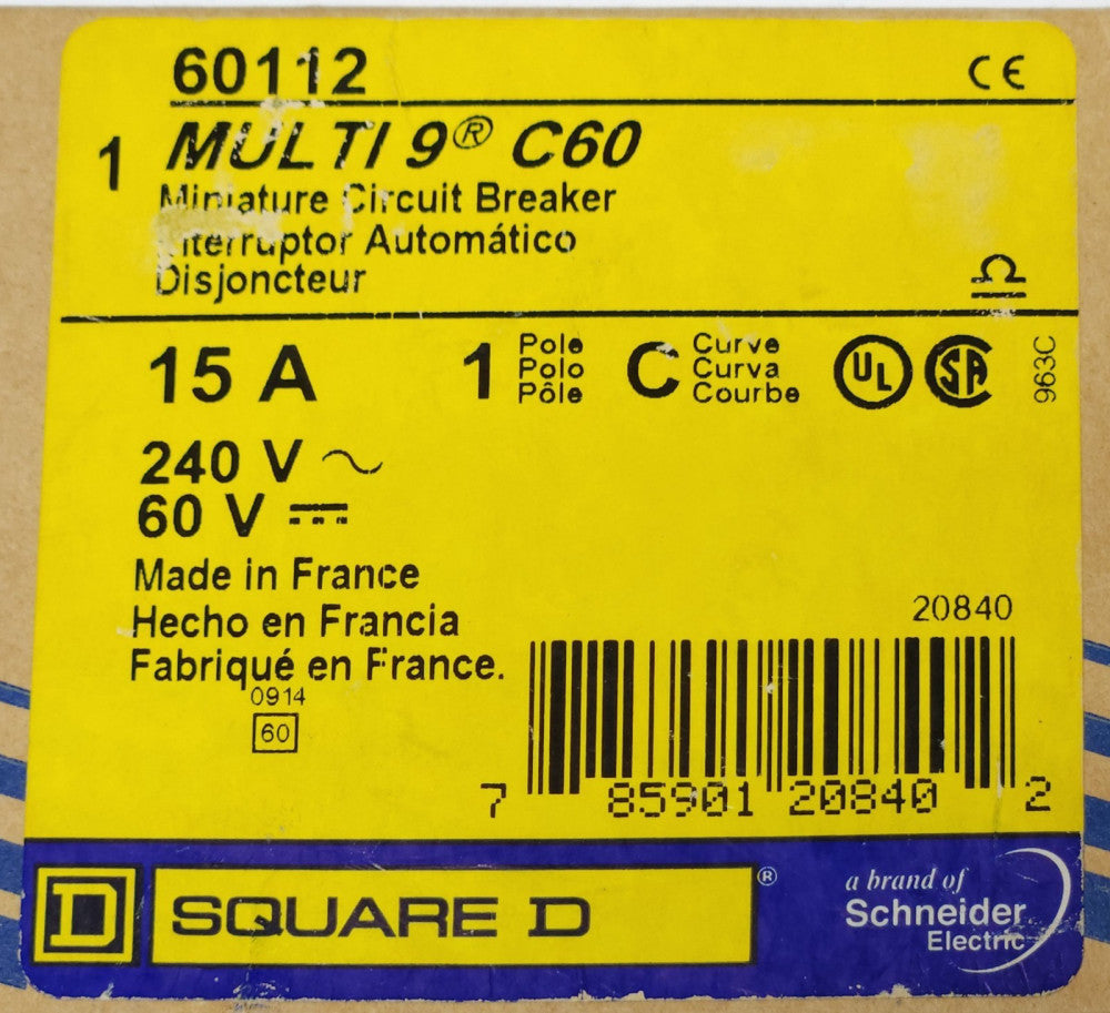 SQUARE D MERLIN GERIN 60112 C60 Multi 9 Minature Circuit Breaker 15 AMP Single P