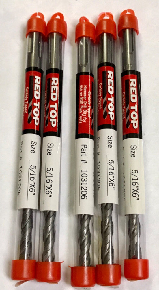 LOT OF 5 RED TOP 1031206 Size 5/16" x 6" Carbide Tipped Hammer Drill Drill Bit  