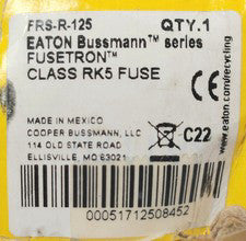 EATON COOPER BUSSMANN FRS R 125 Fusetron 600 VAC 125 AMP 300 VDC Fuse