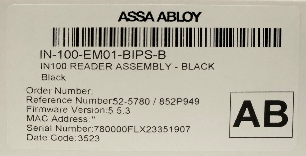 ASSA ABLOY IN 100 EM01 BIPS B Model IN100 CARD Reader Lock Assembly BLACK