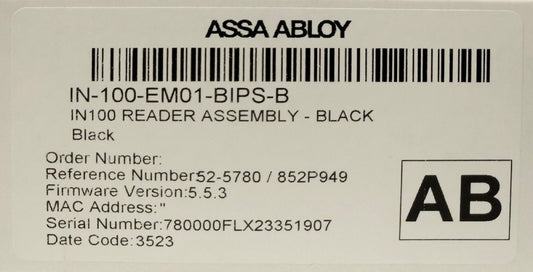 ASSA ABLOY IN 100 EM01 BIPS B Model IN100 CARD Reader Lock Assembly BLACK