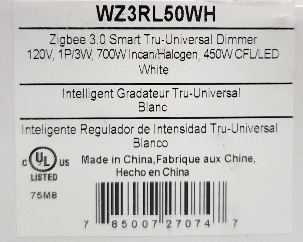 PASS SEYMOUR LEGRAND WZ3RL50WH Zigbee 3.0 WZ3RL50 Smart TRU UNIVERSAL DIMMER 120