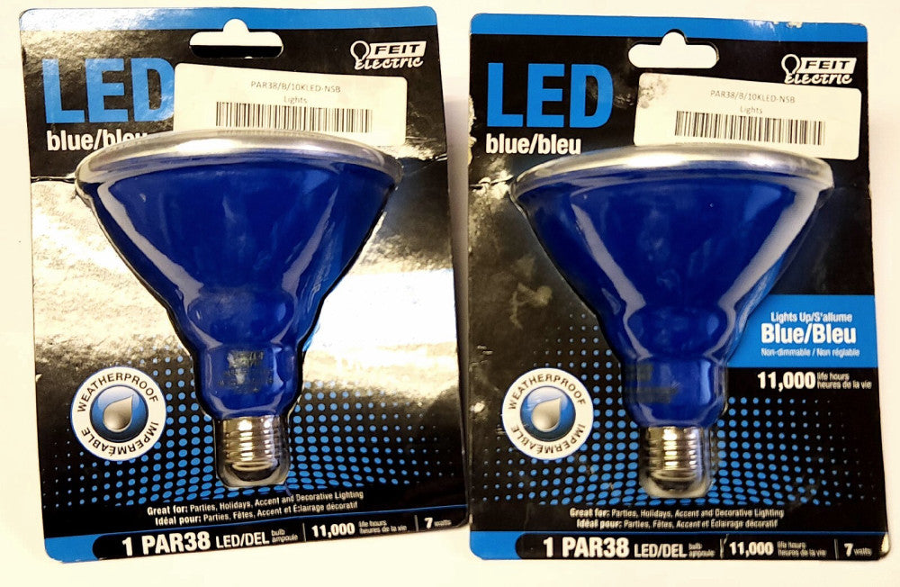 LOT OF 2 FEIT ELECTRIC PAR38 LED BLUE PAR38 B 10KLED Waterproof Bulb LAMP 120VAC