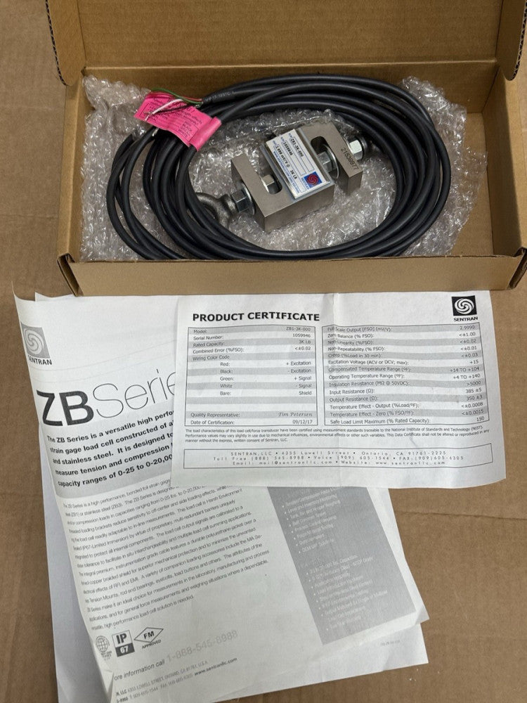Sentran ZB1-3K-000 ZB Series Load Cell 3000LB Capacity - New Unused