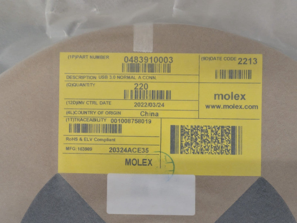 New, Molex, 48391-0003, CONN RCPT USB3.0 TYPEA 9POS R/A - Lot of 220pcs