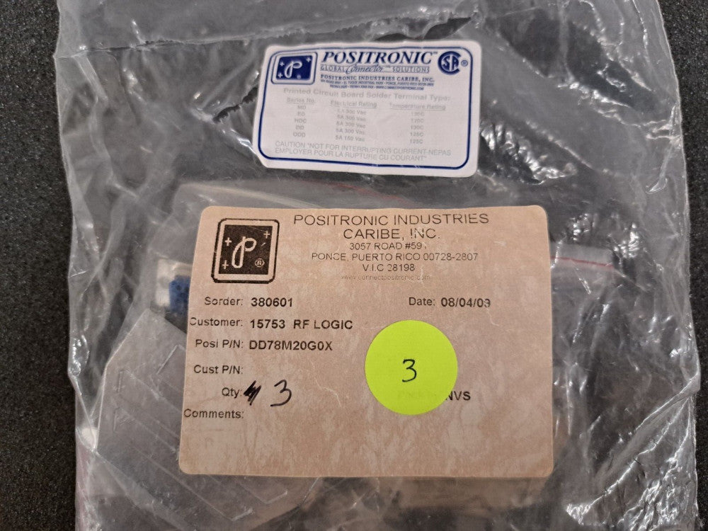 New, Positronic, DD78M20G0X, DD 78C 78#22 PIN PLUGD-SUB Connector