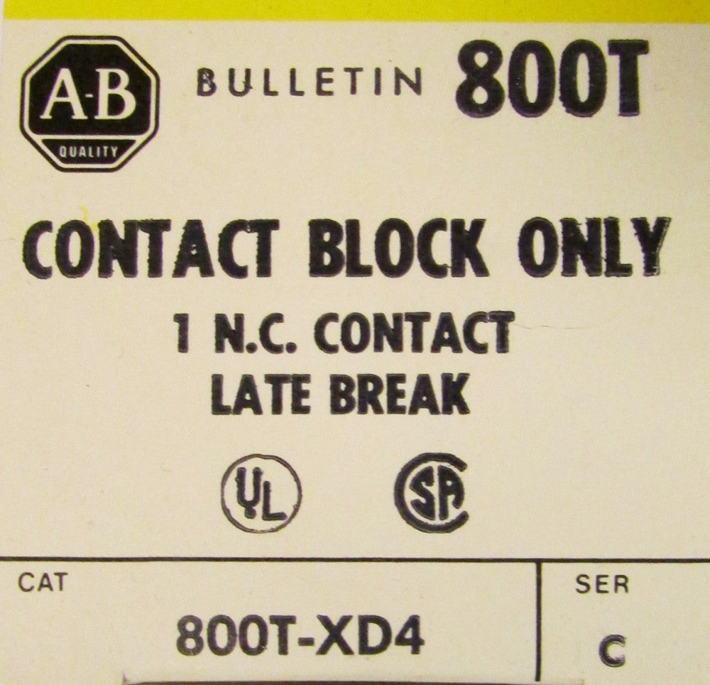 ALLEN BRADLEY Late Break 1 NC Contact Block 800T XD4
