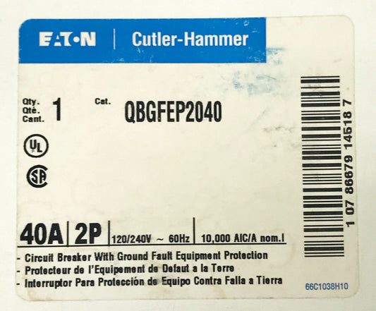 EATON CUTLER HAMMER QBGFEP2040 2 Pole 40 AMP Ground Fault Circuit Breaker QBGFEP