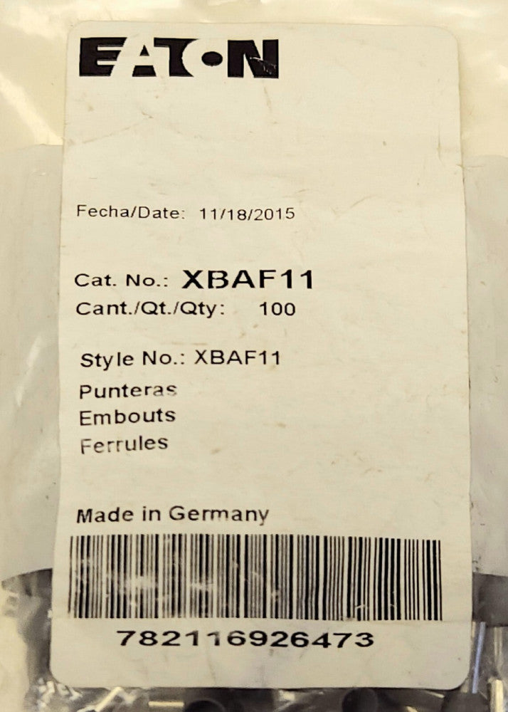 PACK OF 100 EATON XBAF11 Crimp ON Terminal Ferrules CRIMP ON Plug