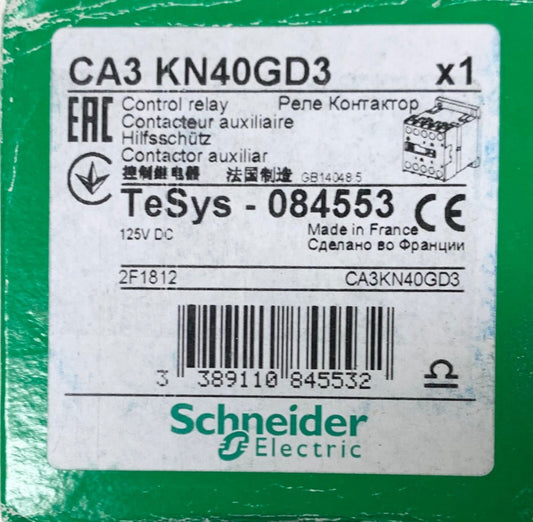 SCHNEIDER ELETRIC CA3 KN40GD3 Control Relay 125 VDC Tersys 084541 