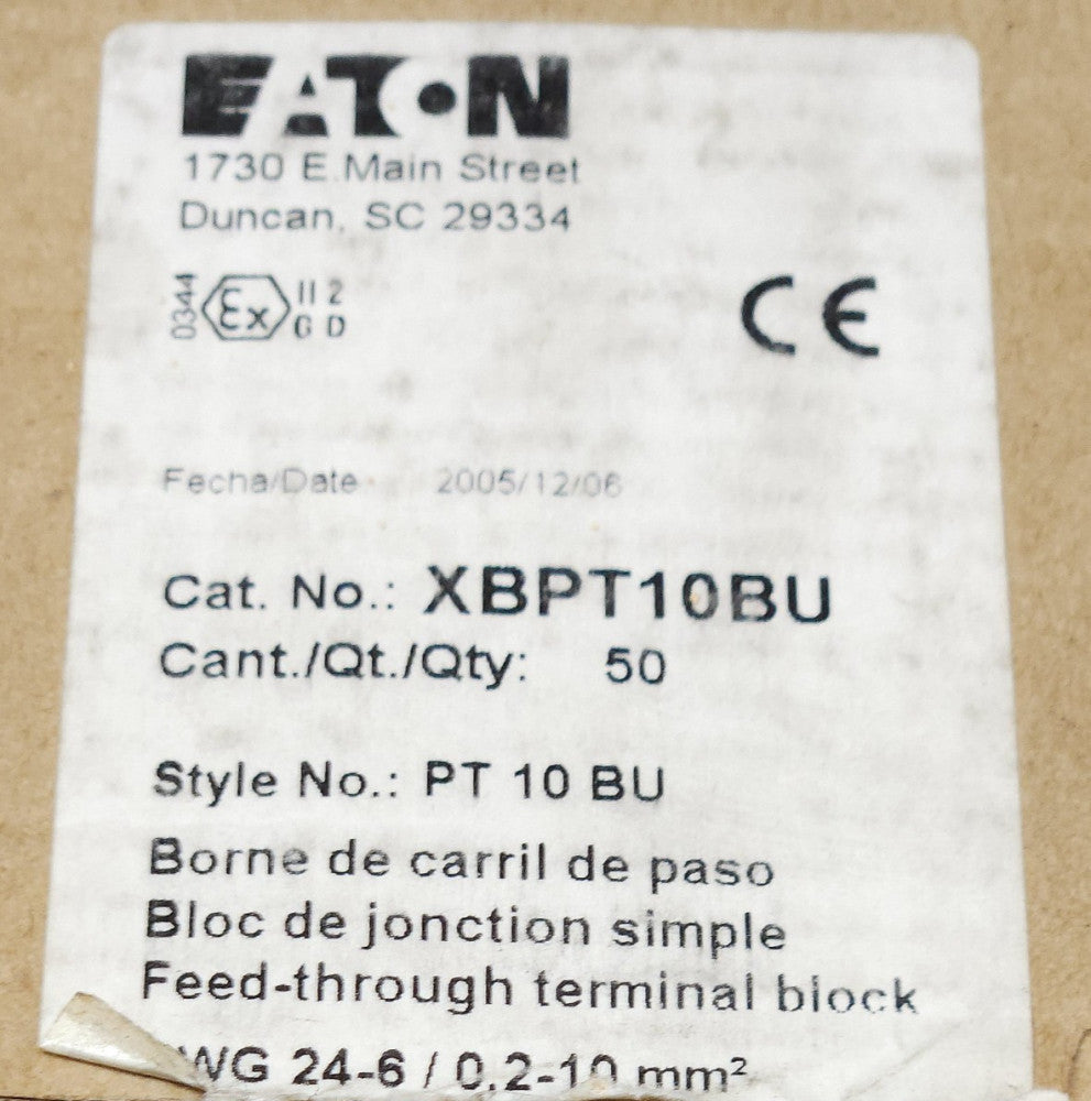 BOX OF 42 EATON XBPT10BU Feed Through Blue Terminal Block AWG 24-6 0.2-10 mm2 PT