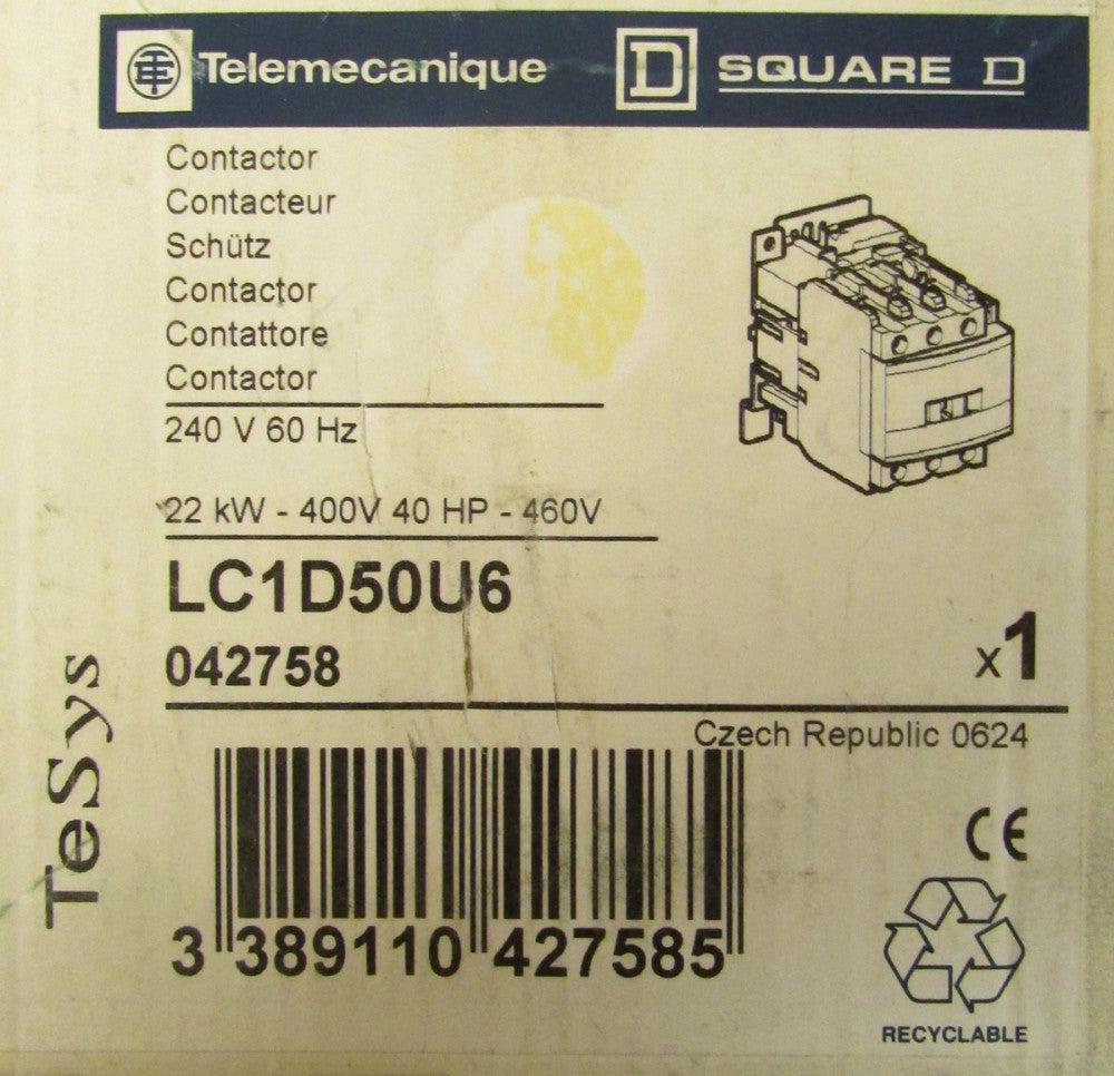 SQUARE D TELEMECANIQUE Contactor 240V 40 HP 3 Pole LC1D50U6