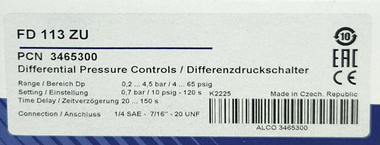 EMERSON FD 113 ZU Differential Pressure Control PCN 3465300