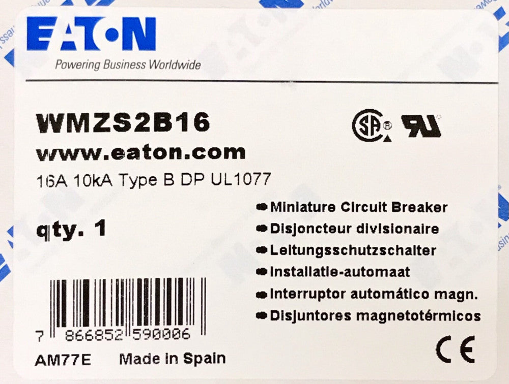 EATON WMXS2B16 2 Pole 16 AMP 10 KA B16 Circuit Breaker Type B Din Rail Mountable