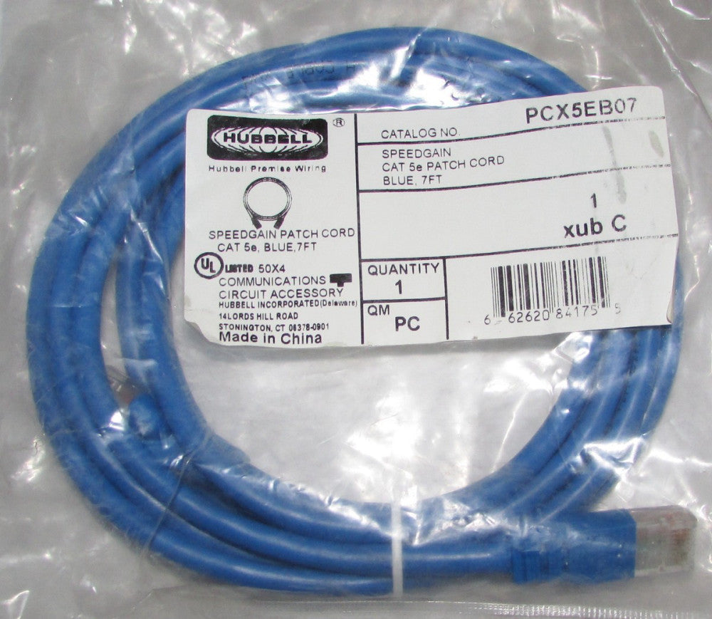 HUBBELL PCX5EB07 Blue 7ft. Speed Gain CAT 5E Patch Cord 7'