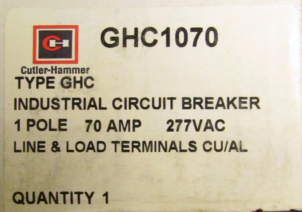 CUTLER HAMMER Type GHC Circuit Breaker Single Pole 70 Amp GHC1070