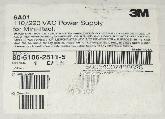 3M 6A01 Mini Rack Power Supply 110/220 VAC 80 6106 2511 5