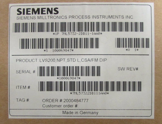 SIEMENS LVS200 NPT STD L CSA FM DIP SITRANS LVS 200 Vibrating Level Switch  