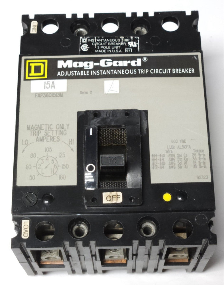 SQUARE D FAP3601513M 3 Pole 15 AMP Mag-Gard Circuit Breaker Motor Protector 50