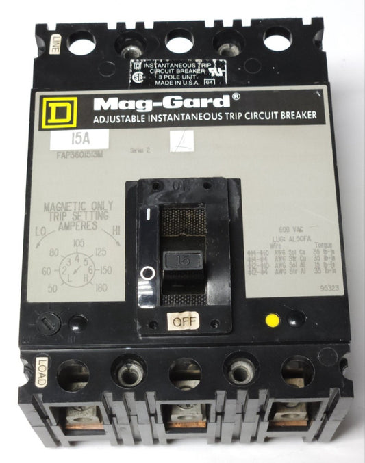 SQUARE D FAP3601513M 3 Pole 15 AMP Mag-Gard Circuit Breaker Motor Protector 50