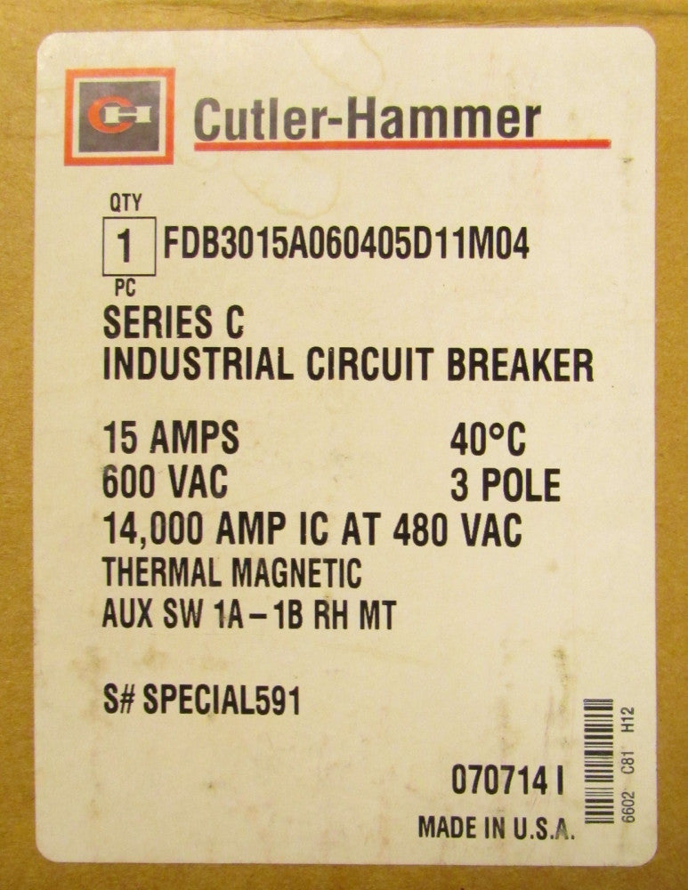 CUTLER HAMMER FDB3015A060405D11M04 FDB Breaker 1A 1B Aux KPEK1 End Cap Terminal 