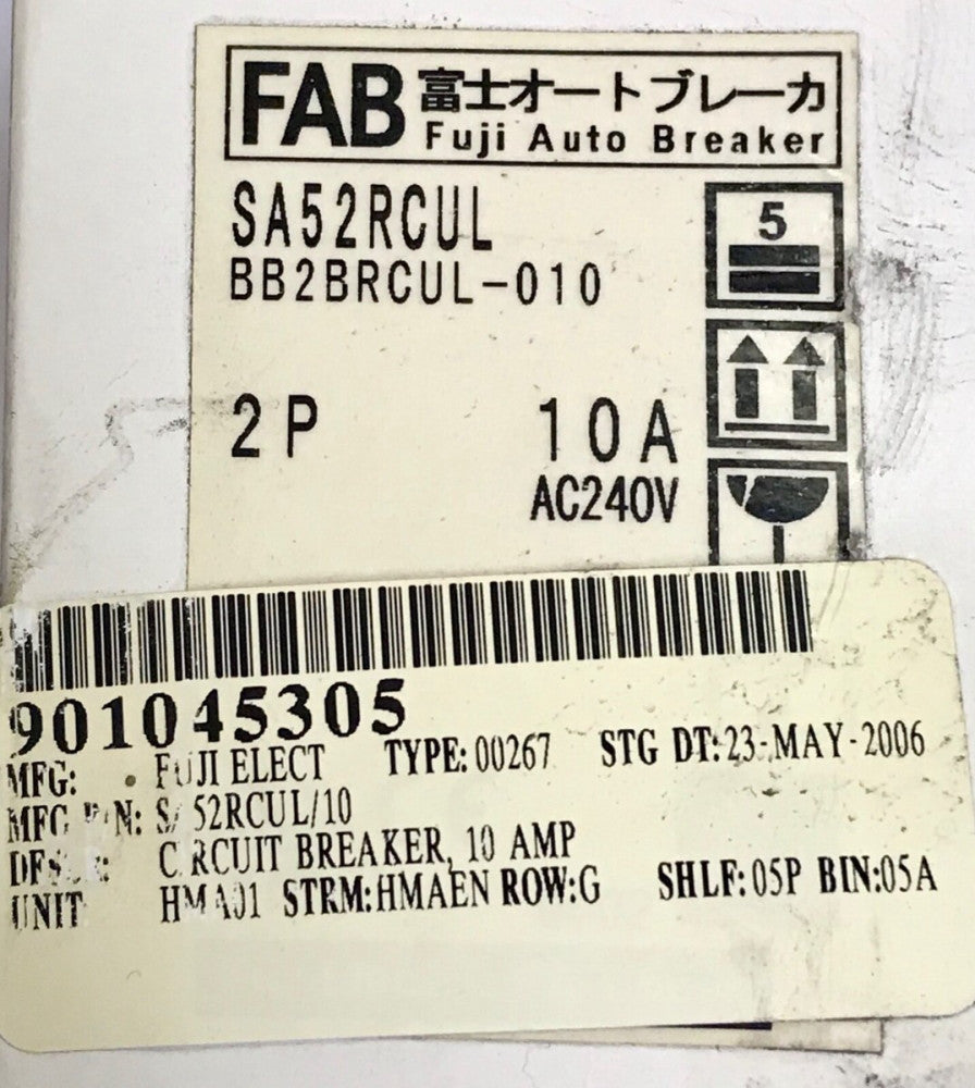 FAB FUJI Auto Breaker SA52RCUL BB2BRCUL-010 2 Pole 10 AMP 240 VAC