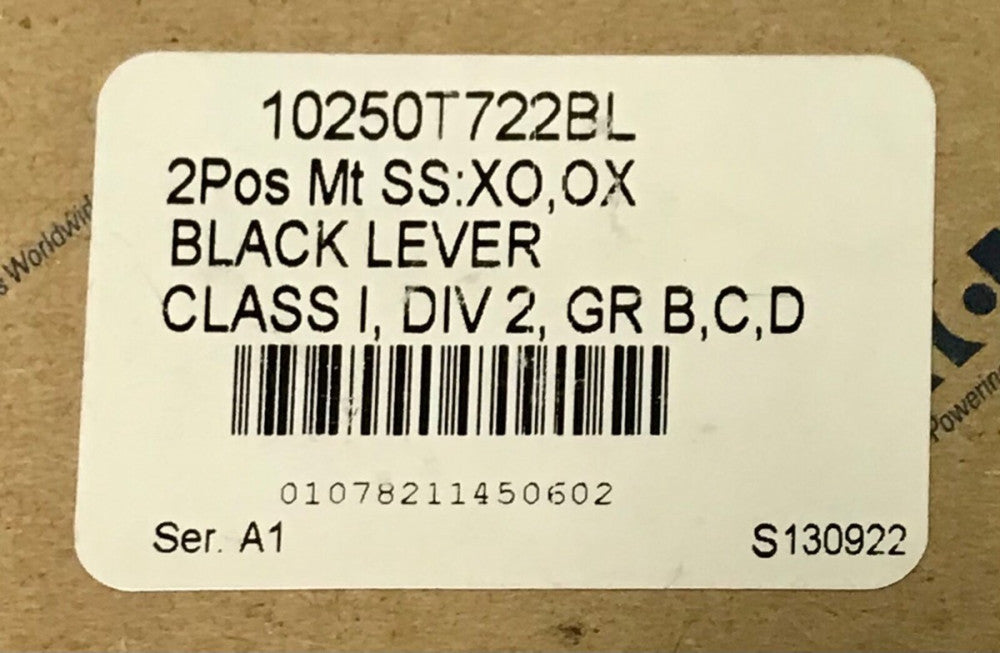 EATON CUTLER HAMMER 10250T722BL 2Position Black lever Maintained Selector Switch