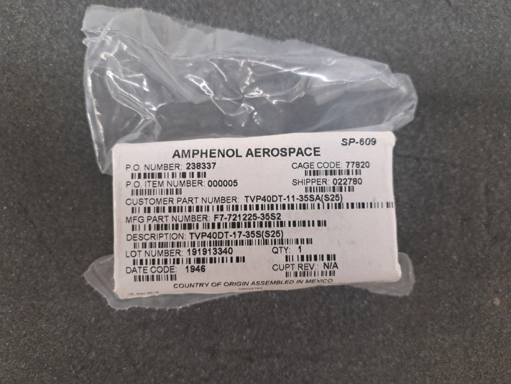 New, Amphenol, TVP40DT-11-35S(S25), WALL MT DF RECPT 38999 DERIVATIVE PCB