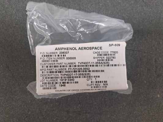 New, Amphenol, TVP40DT-11-35S(S25), WALL MT DF RECPT 38999 DERIVATIVE PCB