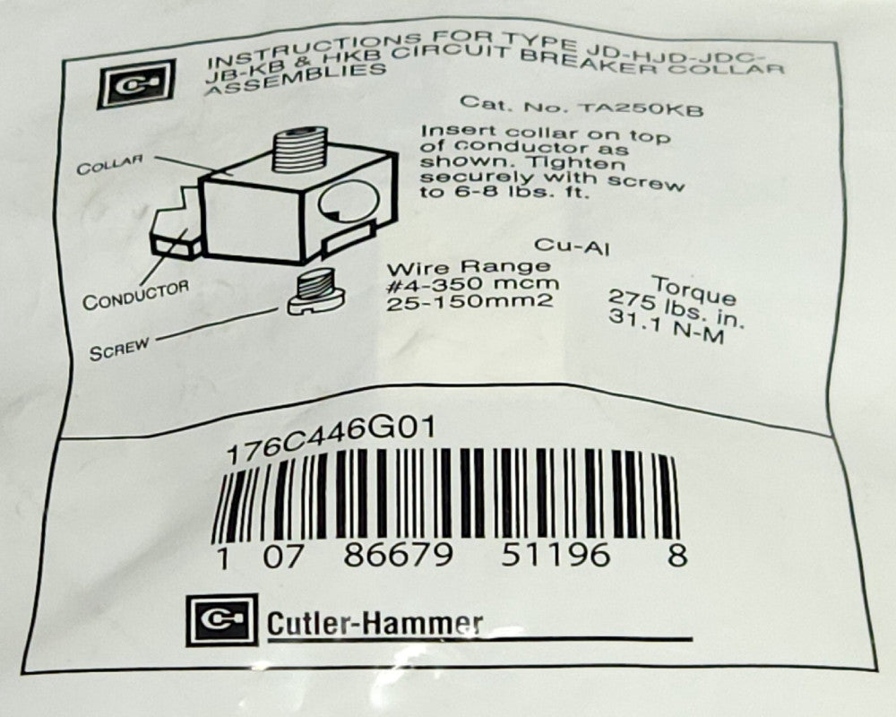 EATON CUTLER HAMMER TA250KB J Frame Type JD HJD KB Circuit Breaker Lug Terminal
