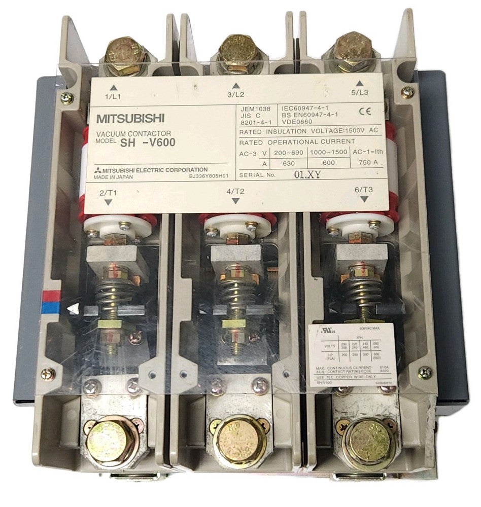 MITSUBISHI SH V600 3 Pole 630-750 AMP Vacuum Contactor 120 VAC Coil 610 AMP 200