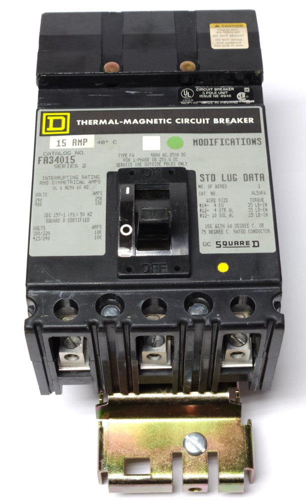 SQUARE D FA34015 3 Pole 15 AMP Type FA I LINE Circuit Breaker 480 VAC