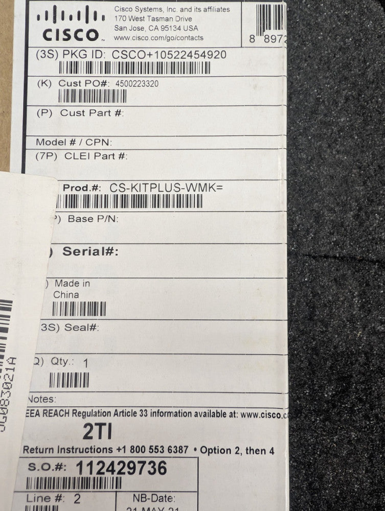 New, Cisco, CS-KITPLUS-WMK=, Wall Mount Kit Spark Codec Plus