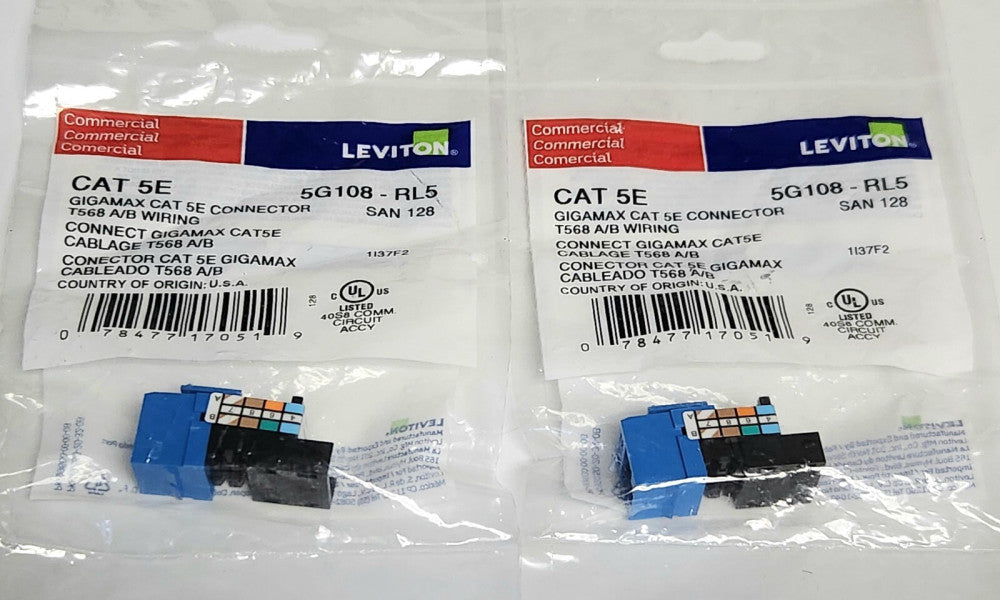 LOT OF 2 LEVITON 5G108 RL5 SAN 128 CAT 5E GIGAMAX Connector T568 A/B