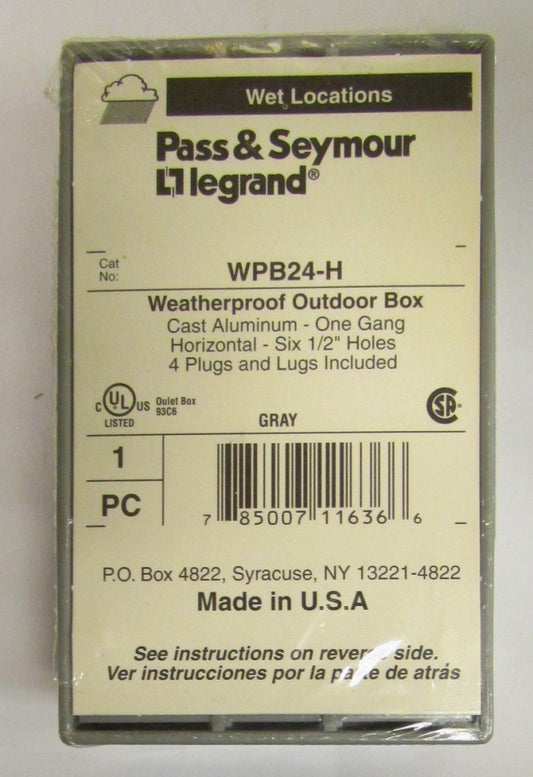 PASS SEYMOUR LEGRAND WPB24 H Weatherproof Outdoor Box 1 Gang AL 6 1/2" Holes