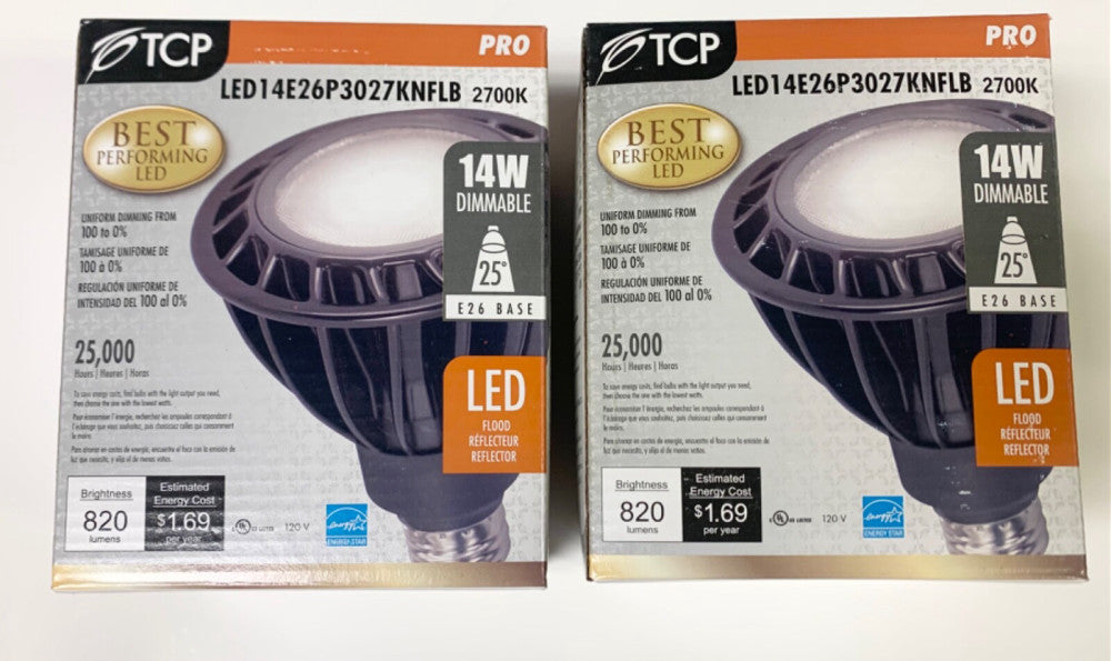 Lot of 2 TCP LED14E26P3027KNFLB 2700 K 820 Lumber 14W Dimmable LED Flood