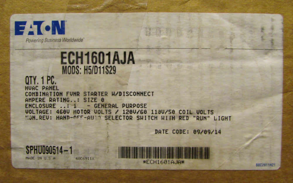 EATON CUTLER HAMMER ECH1601AJA Sze 0 Starter Nema 1 Enclo AN16BN0 Mods H5/D11529