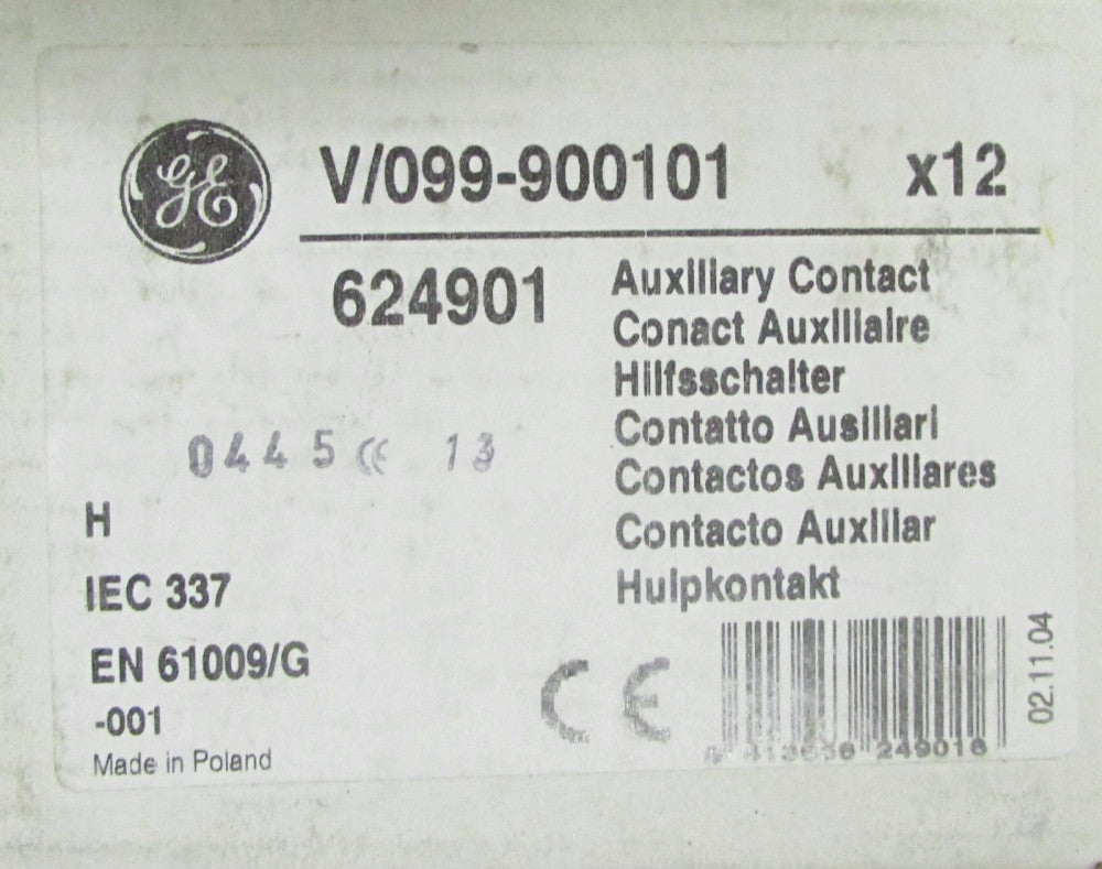 GENERAL ELECTRIC VAUX1  V/099 900101 5 Amp  1 NO 1 NC Auxiliary Contact 624901