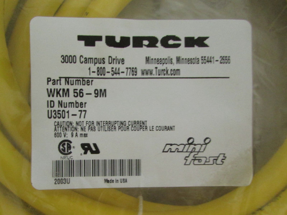 TURCK WKM 56 9M Mini Fast Cord Set U3501 77 