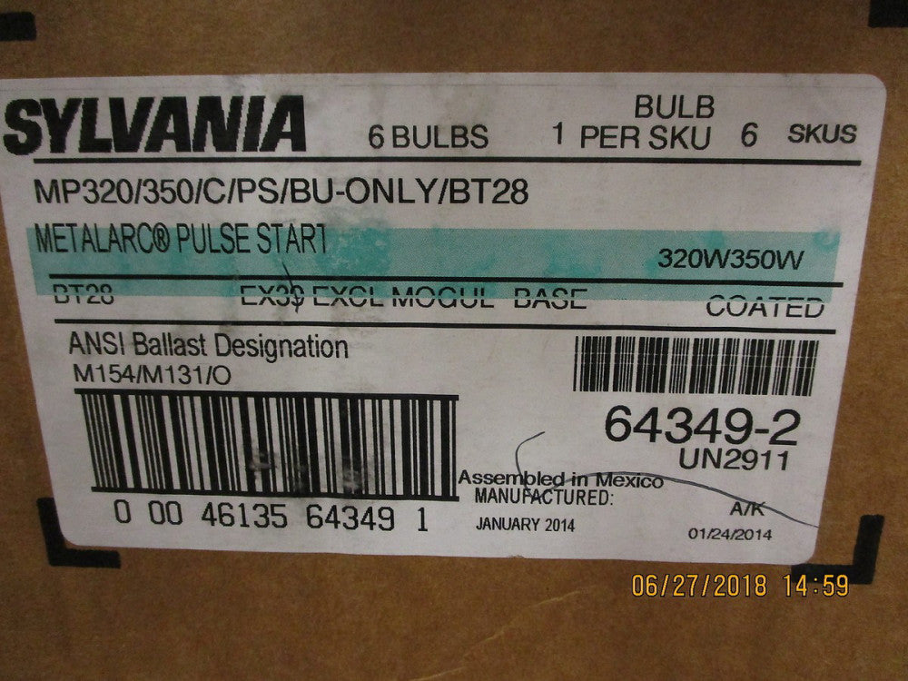 64349-2 Sylvania 320 Watt, Metal Halide Bulb BRAND NEW! Lot of 6