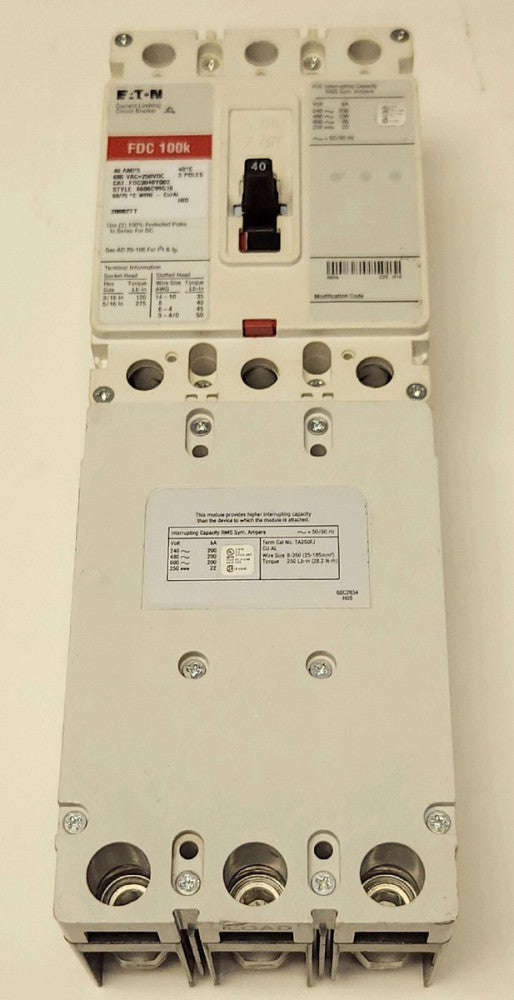 EATON FDC3040YQ02 3 Pole 40AMP Type FDC Breaker High Interrupter Capacity Module
