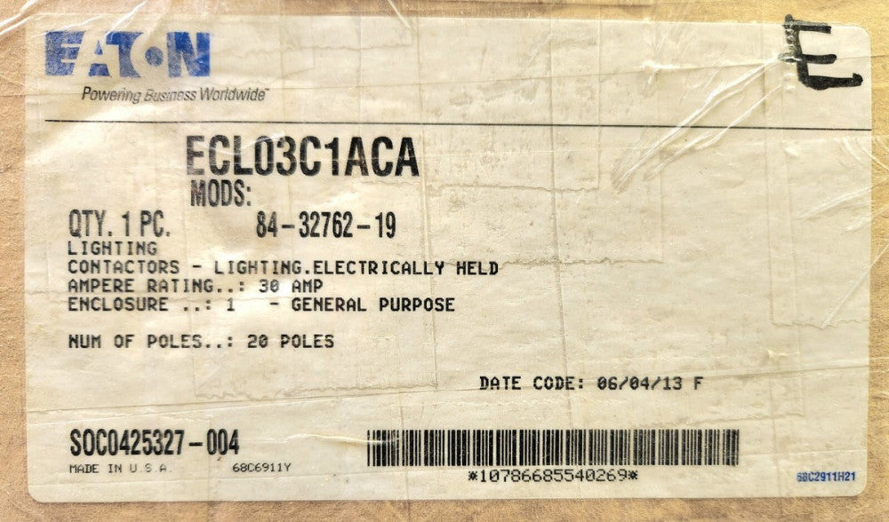 EATON ECL03C1ACA 120 VAC 20 Pole 30 AMP Lighting Contactor Nema 1 Enclosure