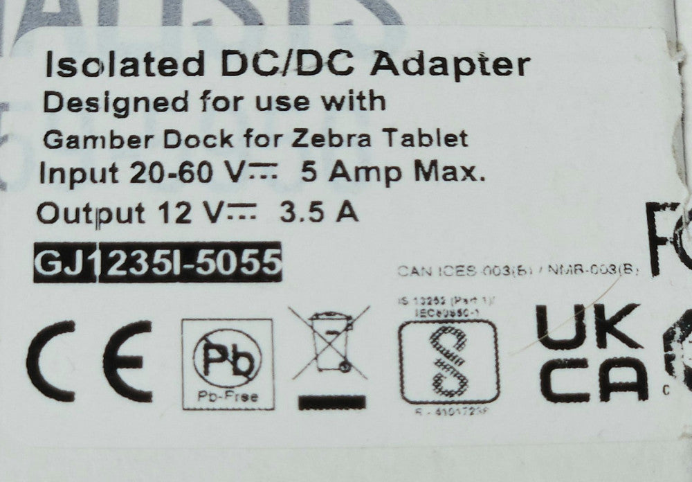 LIND GJ1235I 5055 ISOLATED DC/DC POWER Adapter for Zebra Tablet Gamber Dock Inpu