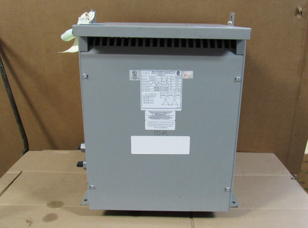 Rex Transformer BC9H-A 3Ph 9 Kva 480 Delta V Pri 120 Delta V Sec - Used