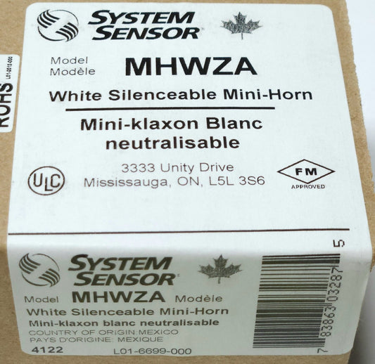 SYSTEM SENSOR MHWZA White Silenceable Mini Horn Fire Alarm Device 4122