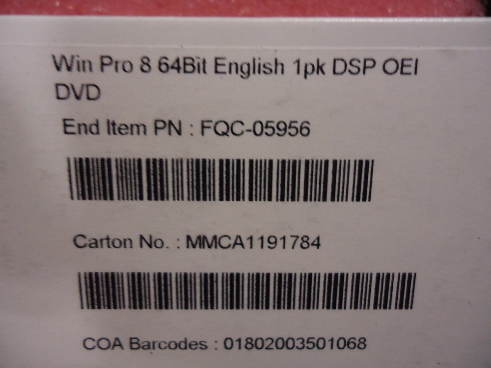 FQC-05956 Microsoft Windows Pro 8 64Bit English 1pk DSP OEI DVD NEW!