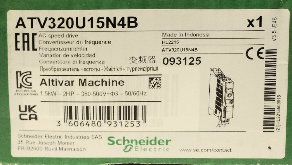 SCHNEIDER ELECTRIC ATV320U15N4B Altivar Machine AC Speed Drive 1.5kw 2 HP