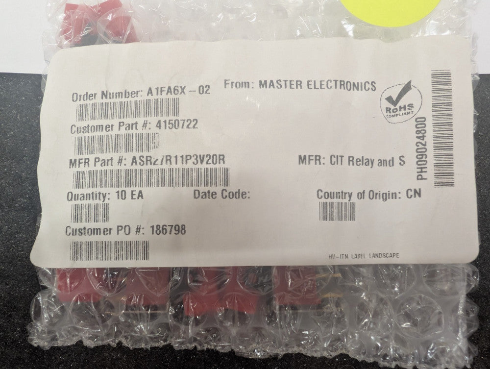New, CIT Relay, ASR27R11P3V20R, 3V COIL VOLTAGE 20A SWITCHING CAPACITY, Lot of 5