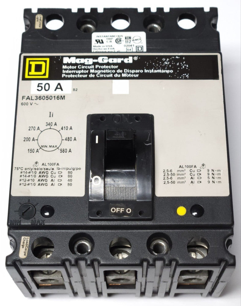 SQUARE D FAL3605016M 3 Pole 50 AMP MAG-GARD Motor Circuit Protector 150-580 TRIP