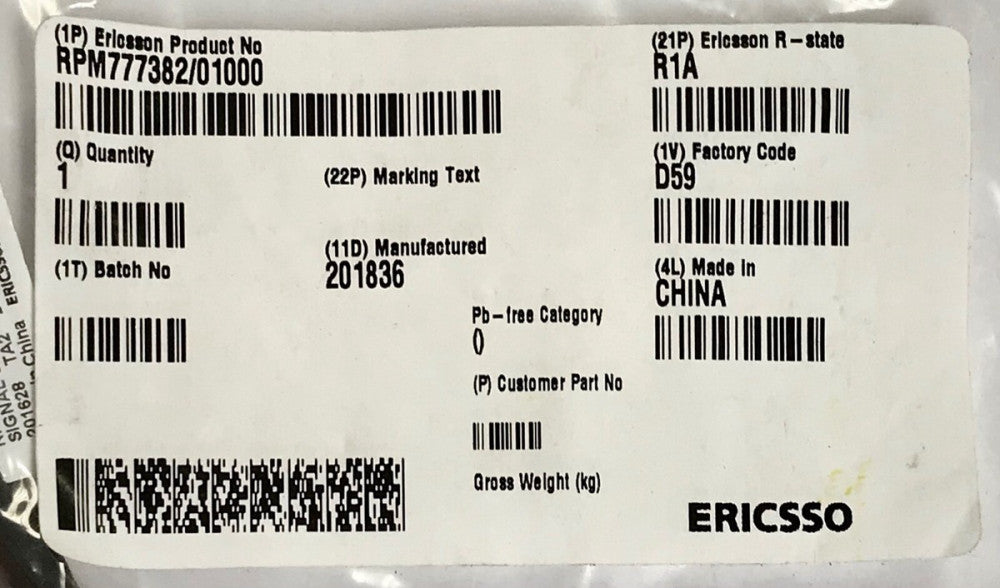 ERICSSON RPM777382 01000 R-State R1A Fiber Optic Signal Cable RPM 777 382